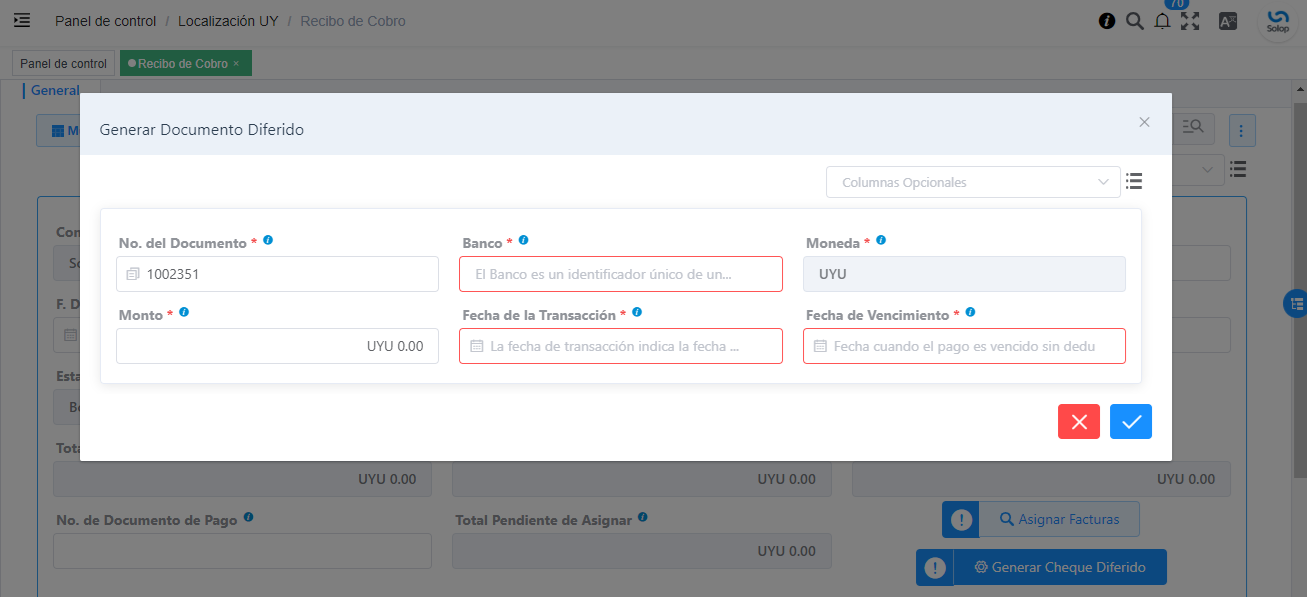 Información de Cheque