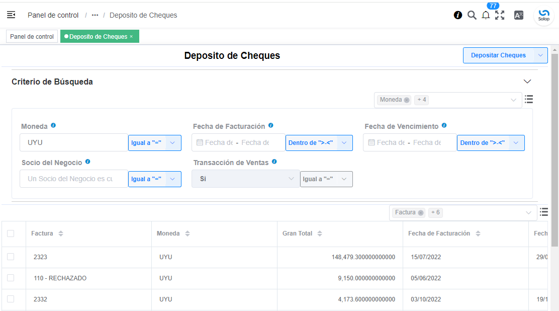 Depósito de Cheques